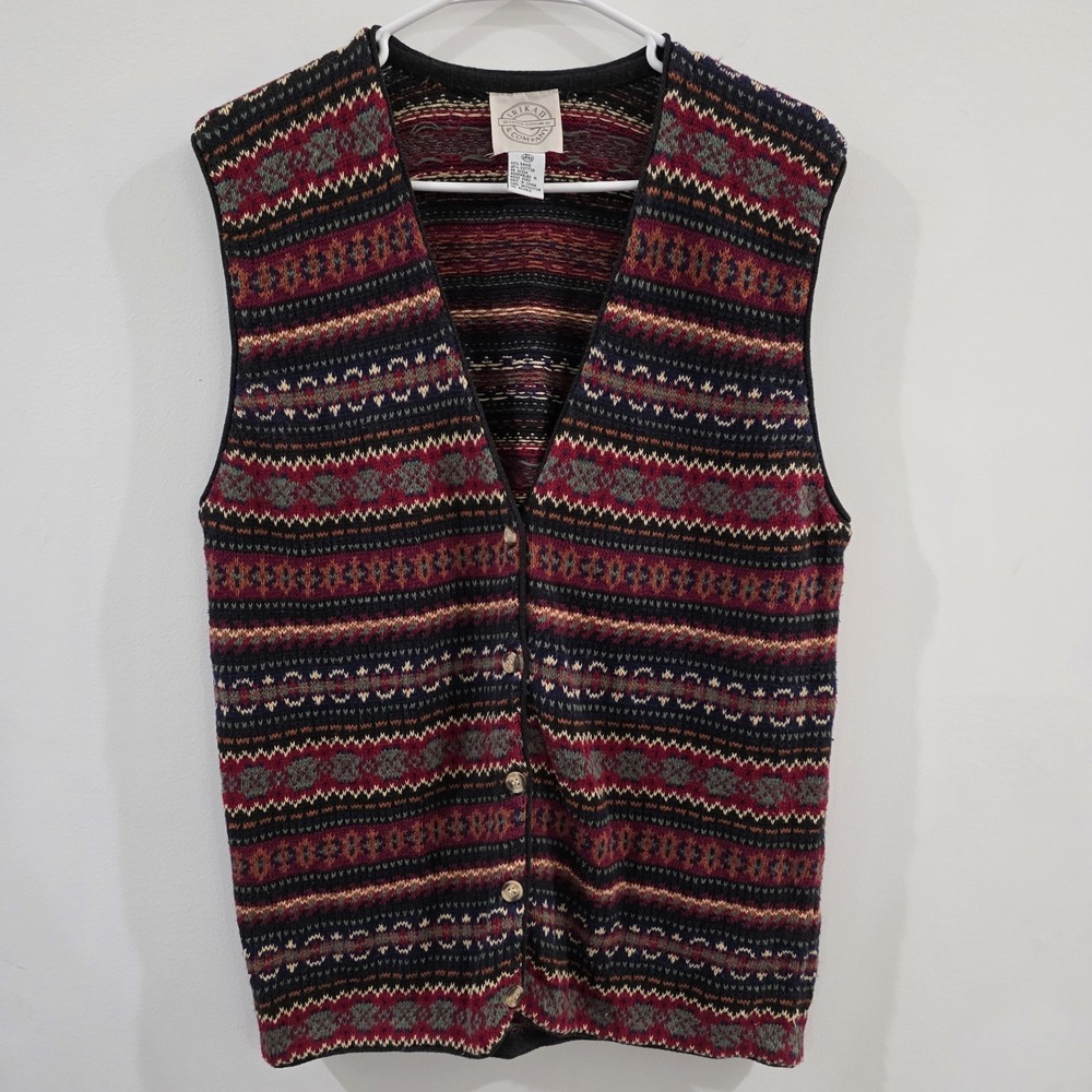 Vintage Womens Fair Isle Sweater Vest 2X Button Up Nordic Southwestern‎ Indie